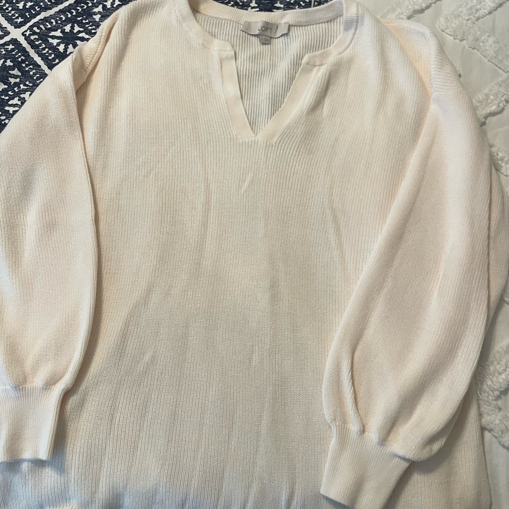 LOFT Cream V-Neck Sweater